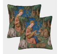 Orphée jouant de la lyre, et animaux paisibles Housses De Coussin - Chambre À Coucher Décoratives Pour Canapés,lits,chaises,salons,voitures,Livré Avec Fermeture Éclair Invisible 40x40cm Paquet De 2