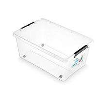 ORPLAST Lot de 6 boîtes à roulettes avec couvercle/clips/roues - 40 l - 58 x 39 x 25 cm - Transparent