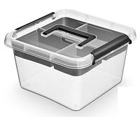 ORPLAST SimpleStore Box Lot de 3 boîtes de 9 litres avec poignée, Clips et Insert Transparent/Gris 29 x 29 x 16,5 cm