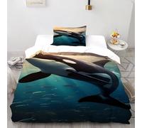 Orque Eau de mer Housse De Couette 2 Pièces Animal Theme Wildlife Marine Animal Imprimé De Couvre-Lit Microfibre pour Chambre À Coucher Doux Et Confortable avec 1 Taie d'oreiller Single（135x200cm）