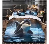 Orque océan 3D housse ado chambre déco | King（220x240cm）toucher microfibre doux fermeture éclair entretien facile thème marin cadeau jeune