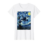 Orque Orque Van Gogh Nuit étoilée Art T-Shirt Graphique avec Valeur, Femme, Blanc, L