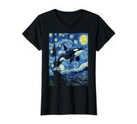 Orque Orque Van Gogh Nuit étoilée Art T-Shirt Graphique avec Valeur, Femme, Noir, M