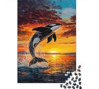 Orque sautant Coucher de Soleil 1000 Pièces Carton Robuste Jeu De Puzzle pour Adultes Entraînement du Cerveau Décoration Murale Idée Cadeau 70x50cm/1000pcs