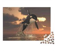 Orque sautant Coucher de Soleil 1000 Stücke Hochwertiger Karton Puzzle Jigsaw Puzzle 1000 Teile Für Erwachsene Kinder AB 12 Jahren Geschenk Weihnachtsgeschenk 52x38cm/1000pcs
