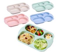 Orrdiffi Assiettes 5 Compartiments pour Les Enfants et Adultes sans BPA et Saines, Lot de 4 Plastique Reutilisable Plateau Repas Passe au Micro-ondes et au Lave-vaisselle Incassable et Lave Vaisselle