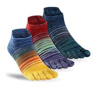 OrrinSports Chaussettes de course à pied hommes et femmes rayées en coton avec chevilles et doigts 3 paires.