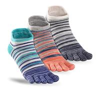 OrrinSports Chaussettes de course à pied hommes et femmes rayées en coton avec chevilles et doigts 3 paires.