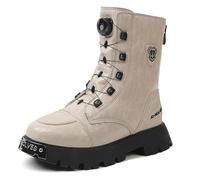 Ors iblah Imperméables Bottes De Moto pour Femmes, Bottes Moto Antidérapantes en Cuir, Chaussures De Moto À Haut Soutien De La Cheville avec Bouton De Réglage,Beige-37