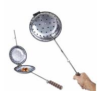 Orso Chef - Poêle Matallo perforée pour Castagne 22 cm. - Poêle pivotante rabattable antidérapante pour feu braise ou brûleurs à gaz, idéale pour les chauderrostes, les amandes pois chiches et les
