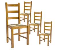 ORTA - Lot de 4 Chaises Teinté Chêne et Assises en Paille