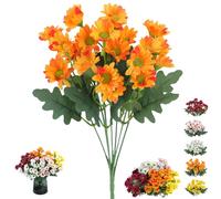 Ortasthard Artificial Mums, Realistic Artificial Plastic Decorative Flower Bouquet, Rainproof UV Resistant and No Odor, Perfect for Fall Decor, for Porches and Home Decoration (Orange,15 Pcs)
