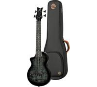 Ortega Guitars Basse Ukulélé Gaucher - Électro-Acoustique, Corps Plein - Neo Series - Housse Incluse - Érable Flammé/Okoumé, Noir/Gris (NEO-BS-TGB-L)