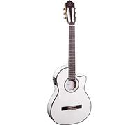 Ortega Guitars Guitare Classique Électro-Acoustique - 4/4, Slim Neck, Format Thinline - Family Series Pro - Housse Incluse - Épicéa Engelmann Massif / Acajou, Blanc (RCE145WH)