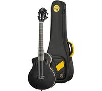 Ortega Guitars Ukulélé Ténor Gaucher - Électro-Acoustique, Corps Plein - Tourplayer Series - Housse Incluse - Épicéa/Okoumé, Noir (RTPS-U-SBK-L)