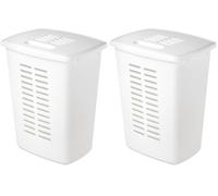 Orthex Panier à linge 60 L | Blanc | Maison, salle de bain, blanchisserie, jouets, magazines, matériel de sport | Poignées ergonomiques | L49 x W38 x H60 cm (Lot de 2)