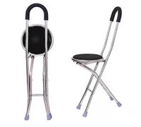 Orthologics™ Canne de voyage pliante en aluminium avec tabouret rembourré 4 pieds chaise robuste unisexe portable pour personnes handicapées personnes âgées aide médicale soutien M8
