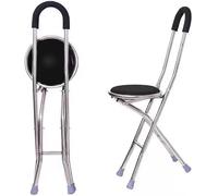 Orthologics™ Canne de voyage pliante en aluminium avec tabouret rembourré 4 pieds chaise robuste unisexe portable pour personnes handicapées personnes âgées aide médicale - M8