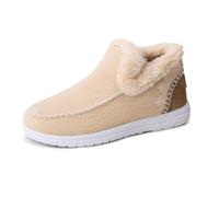 Orthopedic Fleece Slip-On Boots,Women's Warm Plush Lined Non-Slip Flat Shoes Winter Casual Ankle Booties Shoes (Apricot,33 1/3)