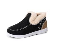 Orthopedic Fleece Slip-On Boots,Women's Warm Plush Lined Non-Slip Flat Shoes Winter Casual Ankle Booties Shoes (Black,32 1/3)