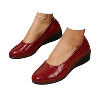 Orthopedic Loafer for Women Wedges Comfortable Flats Women's Comfortable Arch Support Wedge Slip-on Shoes Women's Lightweight Leather Shoes (Red,37)