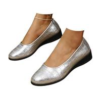 Orthopedic Loafer for Women Wedges Comfortable Flats Women's Comfortable Arch Support Wedge Slip-on Shoes Women's Lightweight Leather Shoes (Silver,41)