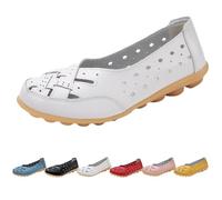 Orthopedic Loafers in Breathable Leather Womens Casual Lightweight Comfortable Hollow Soft Slip-on Flats Comfort Sandals Out Round Toe Fashion Loafer (White,37)