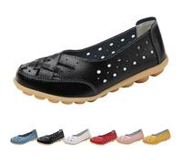 Orthopedic Loafers in Breathable Leather Womens Casual Lightweight Comfortable Hollow Soft Slip-on Flats Comfort Sandals Out Round Toe Fashion Loafer (Black,37)