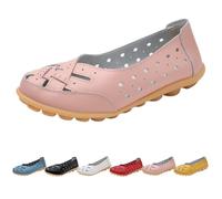 Orthopedic Loafers in Breathable Leather Womens Casual Lightweight Comfortable Hollow Soft Slip-on Flats Comfort Sandals Out Round Toe Fashion Loafer (Pink,37)