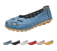 Orthopedic Loafers in Breathable Leather Womens Casual Lightweight Comfortable Hollow Soft Slip-on Flats Comfort Sandals Out Round Toe Fashion Loafer (Blue,40)