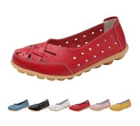 Orthopedic Loafers in Breathable Leather Womens Casual Lightweight Comfortable Hollow Soft Slip-on Flats Comfort Sandals Out Round Toe Fashion Loafer (Red,43)
