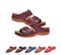Orthopedic Sandals for Women Comfortable Wedge Fish Mouth Open Toe Hook and Loop Slides Summer Casual Ladies Roman Shoes Slipper (Wine red, Adulte, 40, Numérique, Système Taille Chaussures EU, Moyen)