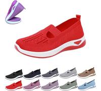 Orthopedic Slip-on Sneakers for Women Wide Width 2026 Soft Sole with Arch Support, Mesh Breathable Upper, Cushion Comfort Wedge Design Knit Sneaker (Bright Red,40)