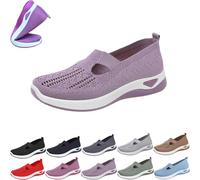 Orthopedic Slip-on Sneakers for Women Wide Width 2026 Soft Sole with Arch Support, Mesh Breathable Upper, Cushion Comfort Wedge Design Knit Sneaker (Light Purple,42)