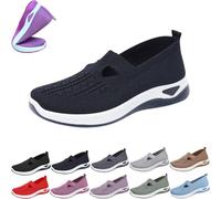 Orthopedic Slip-on Sneakers for Women Wide Width 2026 Soft Sole with Arch Support, Mesh Breathable Upper, Cushion Comfort Wedge Design Knit Sneaker (Navy Blue,39)