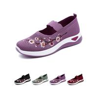 Orthopedic Walking Shoes for Women 2025 Womens Woven Shoe Orthotic Breathable Lightweight Sneaker Non-Slip Arch Support Slip Shoes (Purple,37)