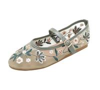 OrthopéDiques Femme Shoes DéContractéEs Ballerines Femmes Confortable Cuir Shoes en brodées de Fleurs rétro d'automne pour Femmes, de Ballet Plates Respirantes à la Mode(Green, 41/255)