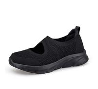 OrthopéDiques Femme Shoes DéContractéEs Bottes Mollet Large pour Femmes Taille Plus Mi-Mollet Shoes à Bouche Peu Profonde pour Maman, tricotée, Semelle Souple, Confortables(Black, 38)