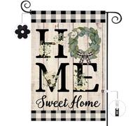 ORTIGIA Home Sweet Home Magnolia Petit drapeau de jardin vertical double face en toile de jute 31,5 x 45,7 cm Motif écossais rustique à carreaux pour décoration de la cour, pelouse, terrasse