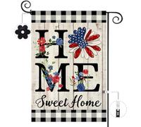 ORTIGIA Memorial Day Home Sweet Home Petit drapeau de jardin vertical double face 4 juillet Motif tournesols patrioctiques Jour de l'indépendance Décoration d'intérieur pour cour, pelouse, terrasse,