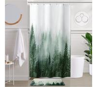 ORTIGIA Rideau de douche étroit en tissu imperméable avec crochets pour petite salle de bain, vert (91,4 x 182,9 cm)