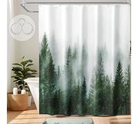 ORTIGIA Rideau de Douche Vert forêt brumeuse, Rideau de Douche Nature, Rideau de Douche forestier, Rideau de Bain Fantastique pour Salle de Bain, Rideau de Douche d'automne, Tissu Polyester