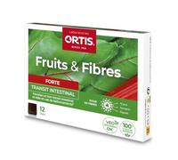 Ortis - Fruits & Fibres Forte 12 Cubes - Complément Alimentaire pour Favoriser le Transit Intestinal - En cas de Transit Lent et Ballonnements - Action Rapide - 100% Naturel à base de Rhubarbe