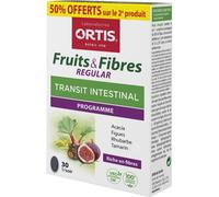 Ortis Fruits & Fibres Regular Transit Intestinal Pack 2x30 Comprimés Promo 2ème Boîte -50%