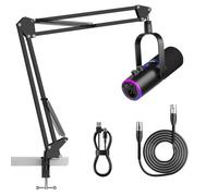 Ortizan Microphone Dynamique XLR/USB, Microphone Podcast, Microphones à condensateur avec Bouton muet, Effets de réverbération, Suppression du Bruit, Support de Perche, Prise Casque, Streaming