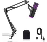 Ortizan Microphone de Jeu USB, Microphones à condensateur pour PC, PS4/5 et Mac, Microphone Podcast avec Suppression du Bruit, Microphone avec sourdine, réverbération, Surveillance, Bras réglable