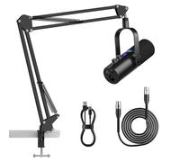 Ortizan Microphone Dynamique XLR/USB, Microphone Podcast, Microphones à condensateur avec Bouton muet, Effets de réverbération, Suppression du Bruit, Support de Perche, Prise Casque, Streaming