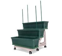 Orto di Bama Kit de 3 pots de fleurs de 80 cm avec soucoupe et chariot à 3 niveaux pour compositions ou potager vertical Pratique à déplacer Couleur vert ou terre cuite Fabriqué en Italie (gris