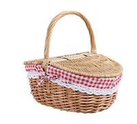 Orton Panier de pique-nique en osier style campagnard avec couvercle, poignée et doublures pour pique-niques, fêtes et barbecues
