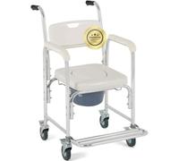 OrtoPrime Chaise Percée Adulte avec roulettes et Repose-Pieds Rabattables - 3 en 1 - Chaise Toilette pour Personne Âgée - Chaise Percée Toilette - Siège de Toilette Inoxydable